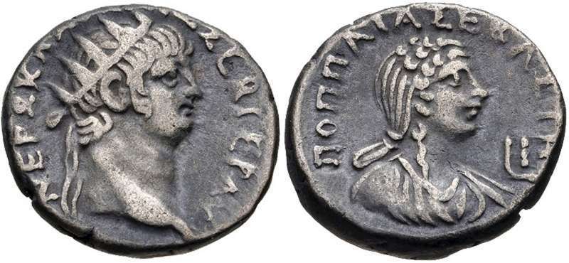Moeda de Nero e sua esposa Popeia Sabina.