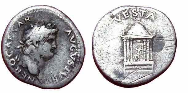 Moeda de Nero e o templo de Vesta