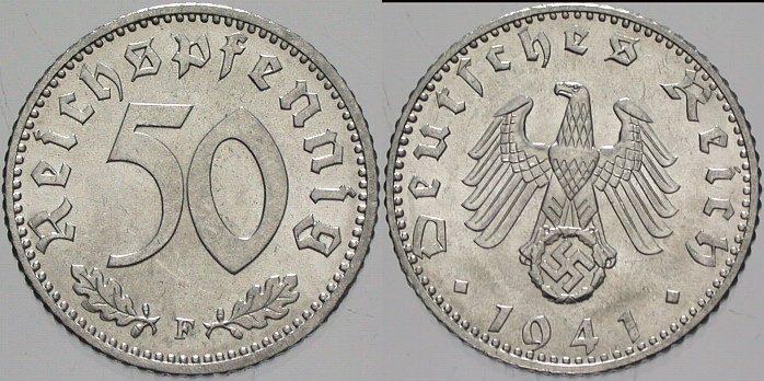 Moeda da Segunda Guerra Mundial - 50 Reichspfennig de 1941