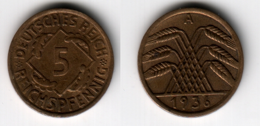 5 Reichspfennig de 1936 - Moedas Alemãs