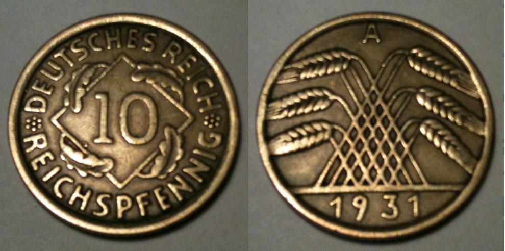 10 Pfennige de 1931 - Moedas Da Alemanha