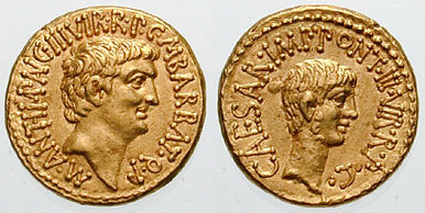 Moeda de Augusto e Marco Antônio - Segundo Triunvirato