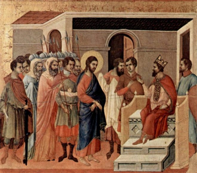 Quadro de Duccio de Cristo na Corte de Herodes antes da Crucificação