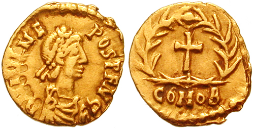 Moeda de Júlio Nepos, considerado o último imperador romano legítimo.