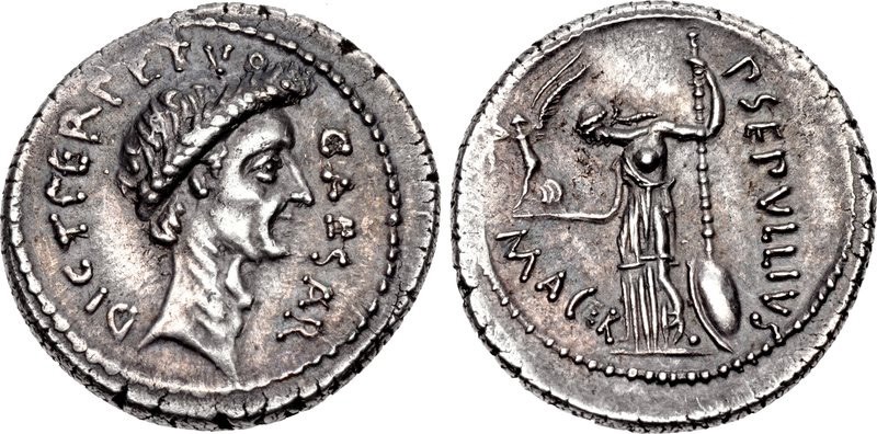Denário de Júlio César que mostra seu retrato com a inscrição "Ditador Perpétuo".