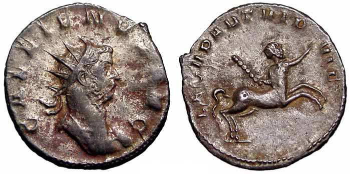 Moeda romana que traz o centauro no reverso, símbolo do signo do zodíaco sagitário.