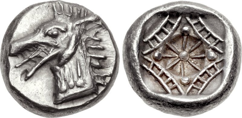 Uma das mais temidas criaturas mitológicas, Cetus, aparece nessa moeda de prata da Grécia Antiga!