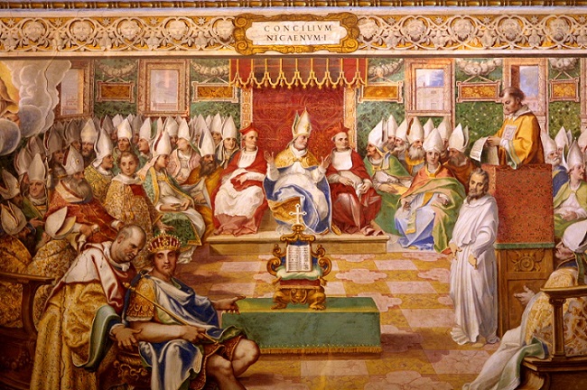 Afresco representando o Concílio de Niceia, no quão São Nicolau esbofeteou Ário.