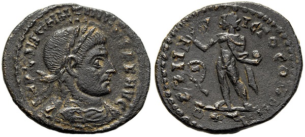 Moeda romana do imperador cristão Constantino, que participou de episódios da vida de São Nicolau.