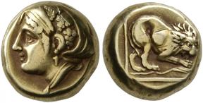 Moeda antiga que mostra a princesa de Creta, Ariadne, que ajuda Teseu a escapar do labirinto do Minotauro.