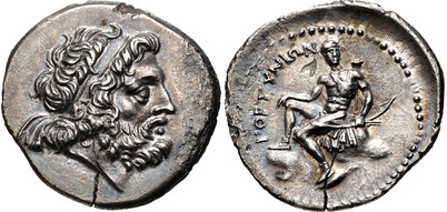 Dracma grego que apresenta o rei Minos no anverso.