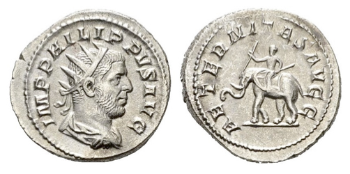 Moeda comemorativa dos mil anos de Roma com um elefante no reverso.