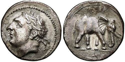 O shekel cunhado em Cartago é uma das moedas antigas que retratam elefantes.