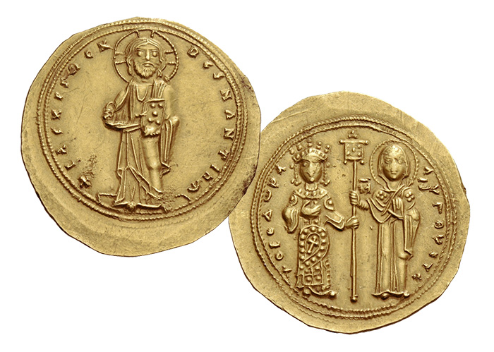 Moeda da imperatriz bizantina Teodora , que inspirou moedas italianas da Idade Moderna.