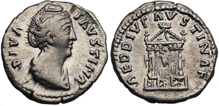 Denário de Faustina I, uma das maiores imperatrizes romanas.