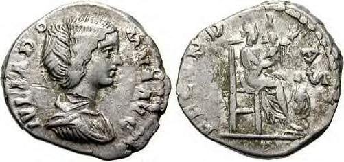 Veja denário de Julia Domna, uma das mais poderosas imperatrizes romanas.