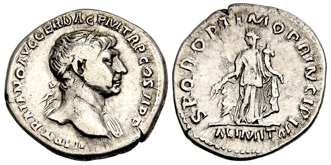 Denário de prata do imperador Trajano.