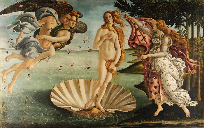 Quadro o nascimento de Vênus, de Sandro Botticelli, uma das mais famosas representações da deusa do amor.