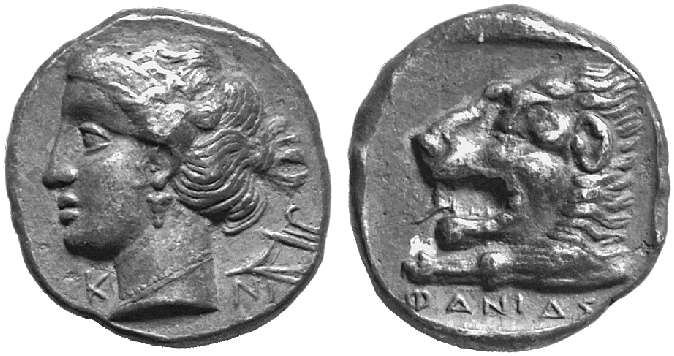 Tetradracama grego da deusa do amor, Afrodite, cunhado em Cnido.