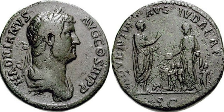 Moeda romana do imperador Adriano com a deusa Judeia.