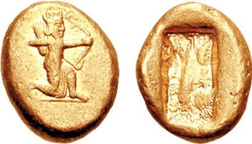 Dárico de ouro cunhado no antigo império aquemênida.