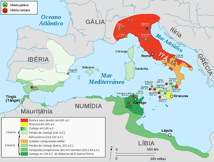 Mapa das Guerras púnicas.