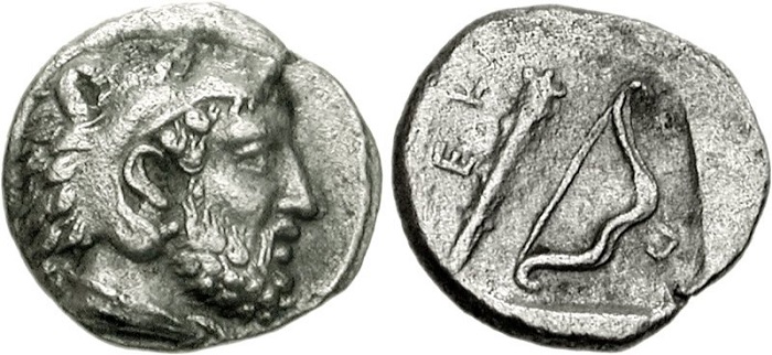 Diobol raro de Pérdicas III, rei da Macedônia.