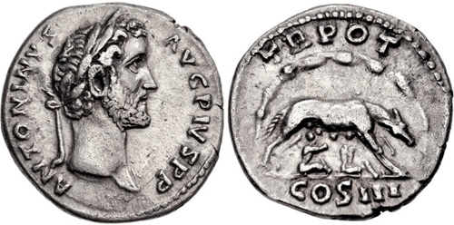 Denário de prata romano comemorando os jogos seculares e o aniversário de Roma.