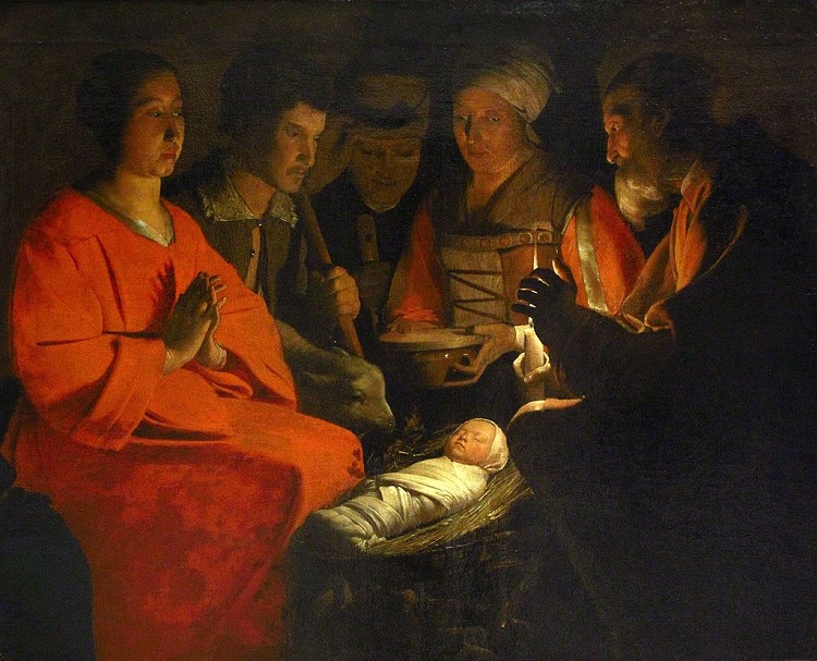 Pintura retratando o nascimento de Jesus.