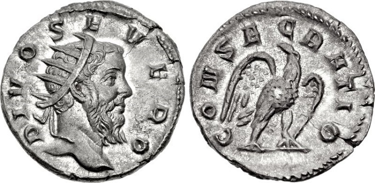 Moeda de prata romana cunhada por Décio em homenagem a Sétimo Severo.
