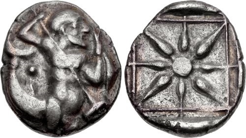 Tritão sendo representado em uma moeda antiga grega.