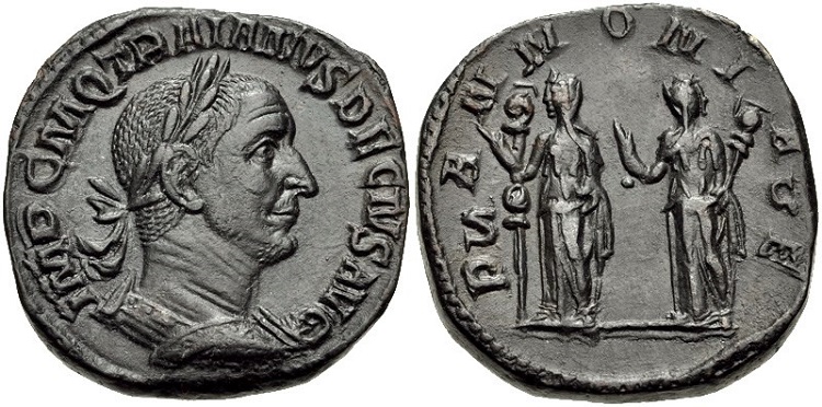 Sestércio romano em homenagem ao exército de Panônia.