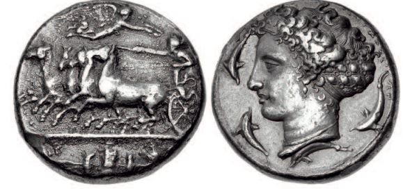 Decadracma de Siracusa Demarete cunhado por volta de 400 a.C.