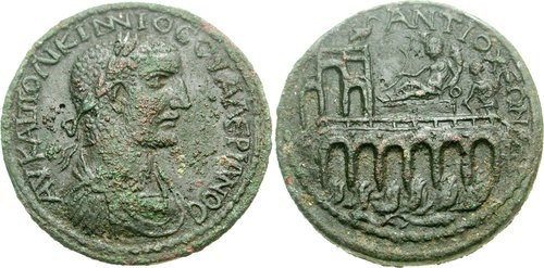 Uma das pontes antigas que foram retratadas. Essa moeda foi cunhada no governo de Valeriano I.