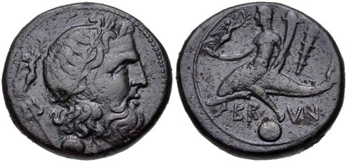 Moeda antiga cunhada em Brudinsi no padrão das moedas gregas de Tarento.
