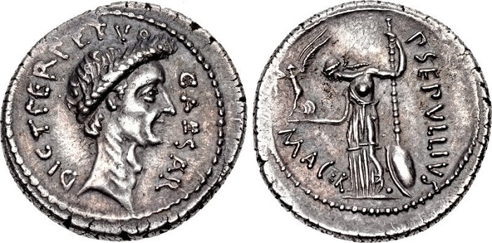 Moeda romana antiga de Júlio césar, um dos magistrados romanos de maior prestígio.