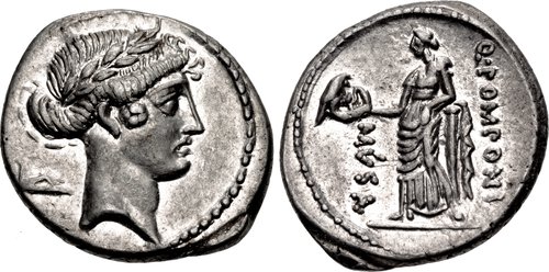 Talia, musa da mitologia greco-romana, em moeda antiga.