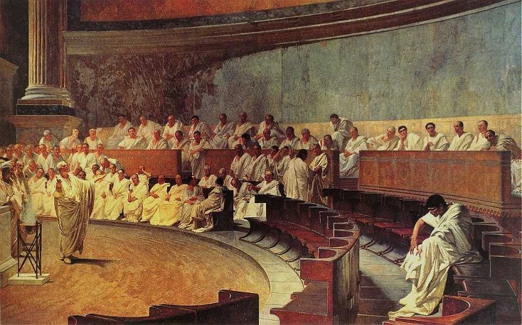 Afresco que retrata os senadores romanos reunidos.