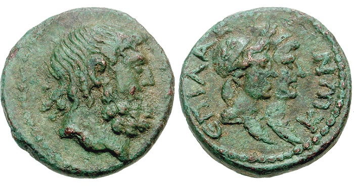 Moeda de bronze espartana cunhada quando a cidade era província do Império romano.