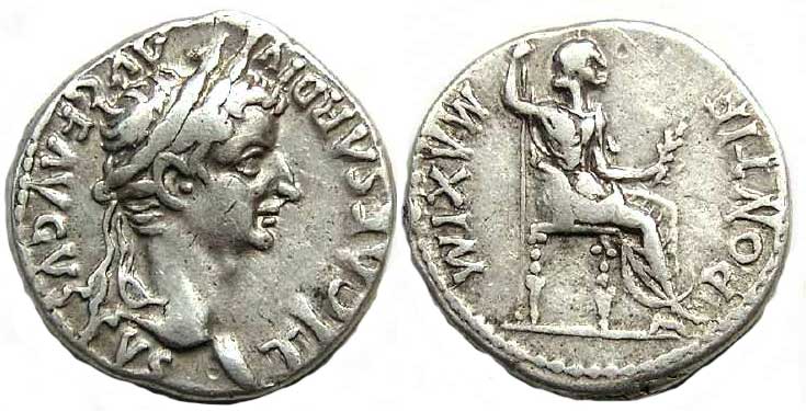 Denário do tributo do imperador romano Tibério muito bem conservado (very fine).