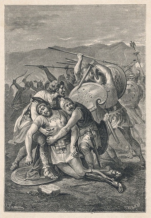 Representação artística da queda do líder rebelde, Espártaco, que desafiou Roma.