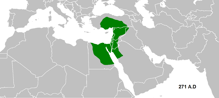 Mapa do Reino de Palmira (em verde) em 271