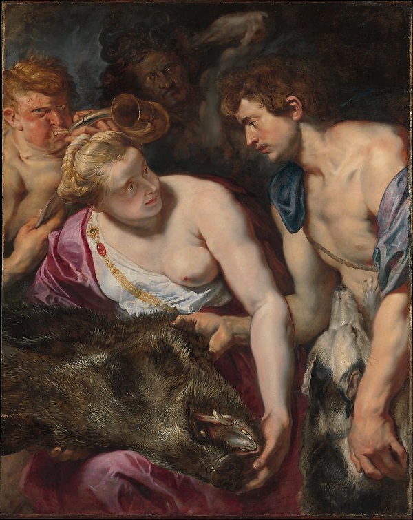 Pintura de Atalanta e Meleagro com a pele do javali calidônio.