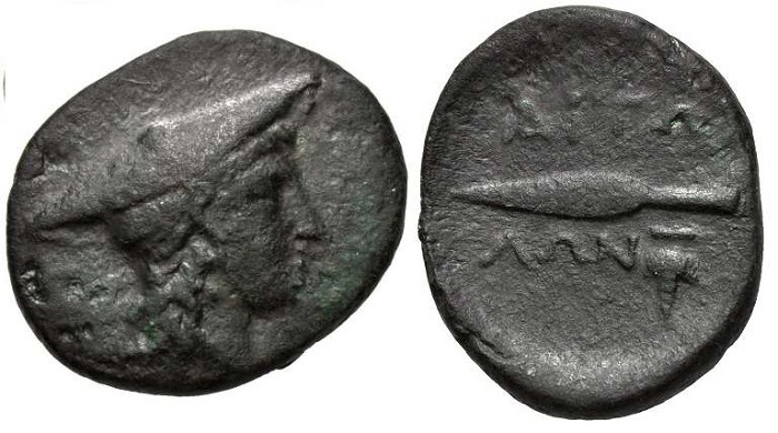 Moeda grega antiga de Atalanta.
