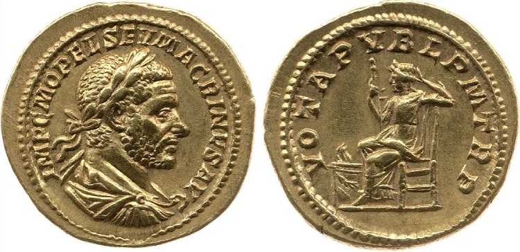 Moeda do imperador Macrino, que foi prefeito pretoriano.