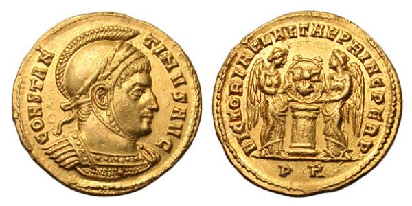 Solidus de ouro do imperador Constantino, o criador dessa nova cunhagem.