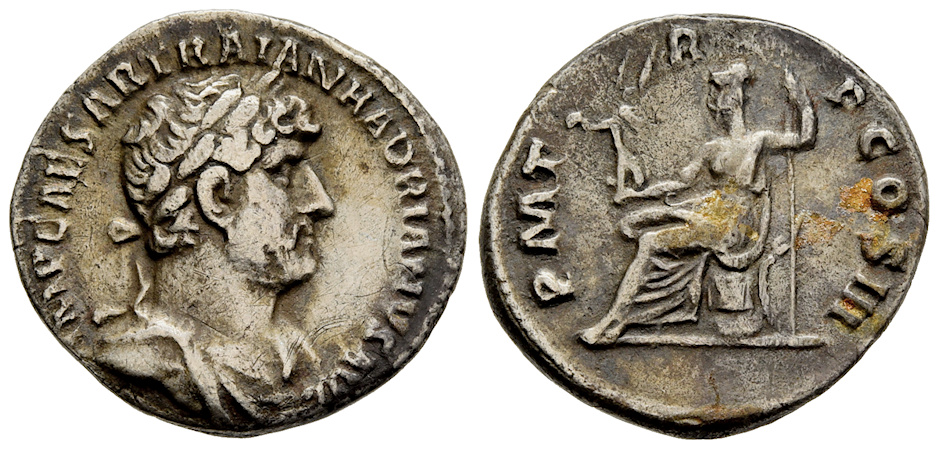 Denário romano do imperador Adriano.