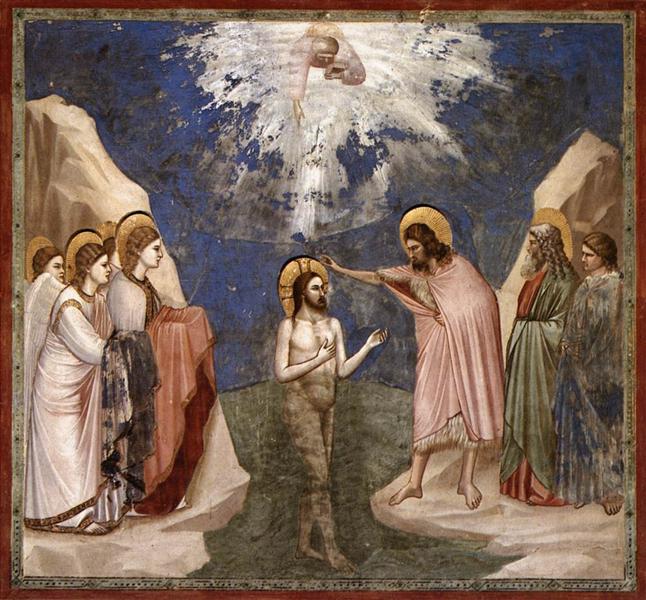 Afresco de Giotto que mostra o batismo de Jesus Cristo.