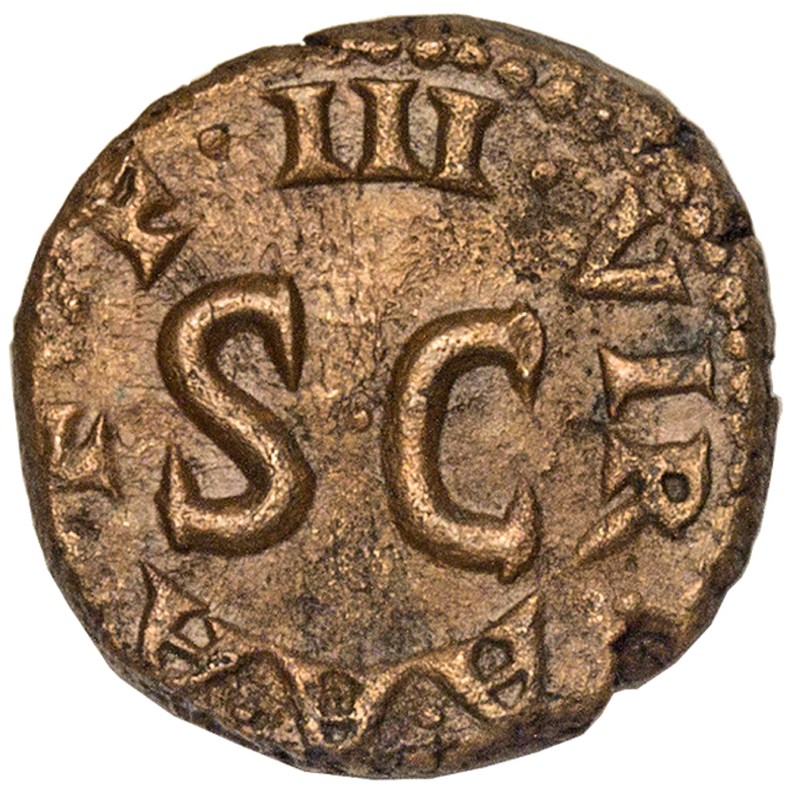Reverso da moeda da Pax Romana de Augusto com SC