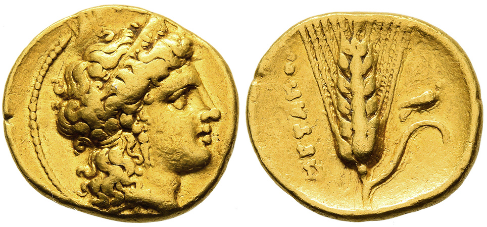 Moeda de ouro rara cunhada em Metaponto.